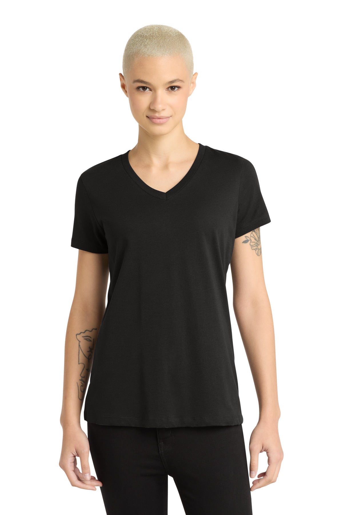 District - Women's Perfect Weight V-Neck Tee. DM1170L - Jet Black