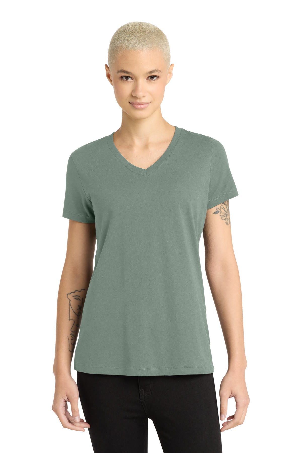 District - Women's Perfect Weight V-Neck Tee. DM1170L - Laurel Green