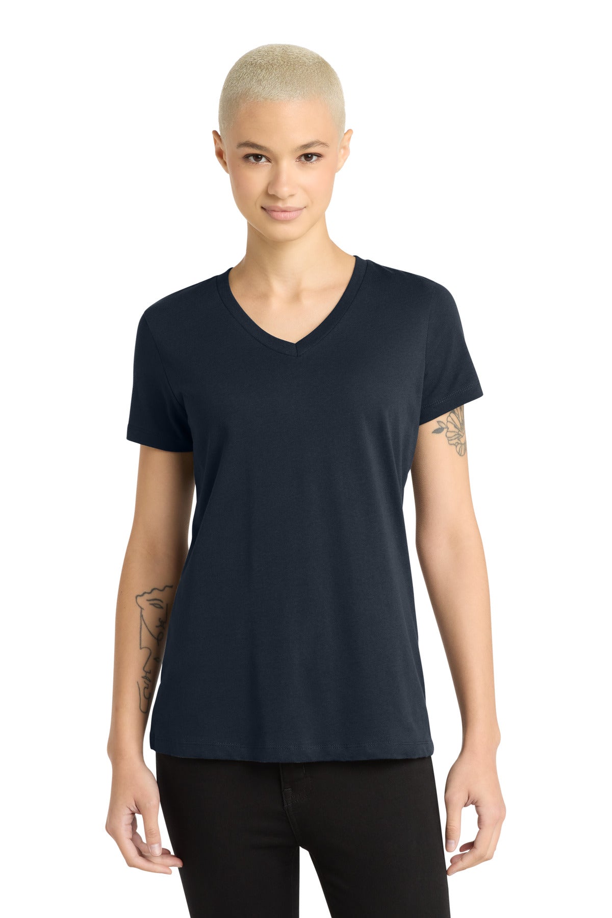 District - Women's Perfect Weight V-Neck Tee. DM1170L - New Navy