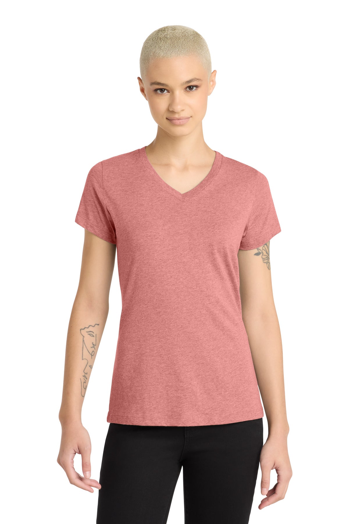 District Women's Perfect Blend CVC V-Neck Tee. DM1190L - Blush Frost
