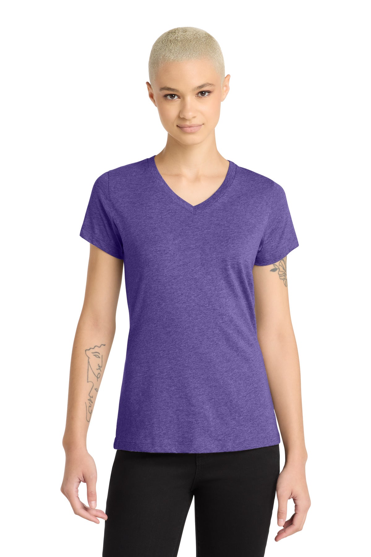 District Women's Perfect Blend CVC V-Neck Tee. DM1190L - Heathered Purple