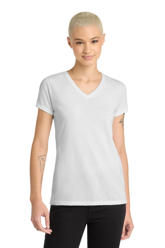 District Women's Perfect Blend CVC V-Neck Tee. DM1190L - White