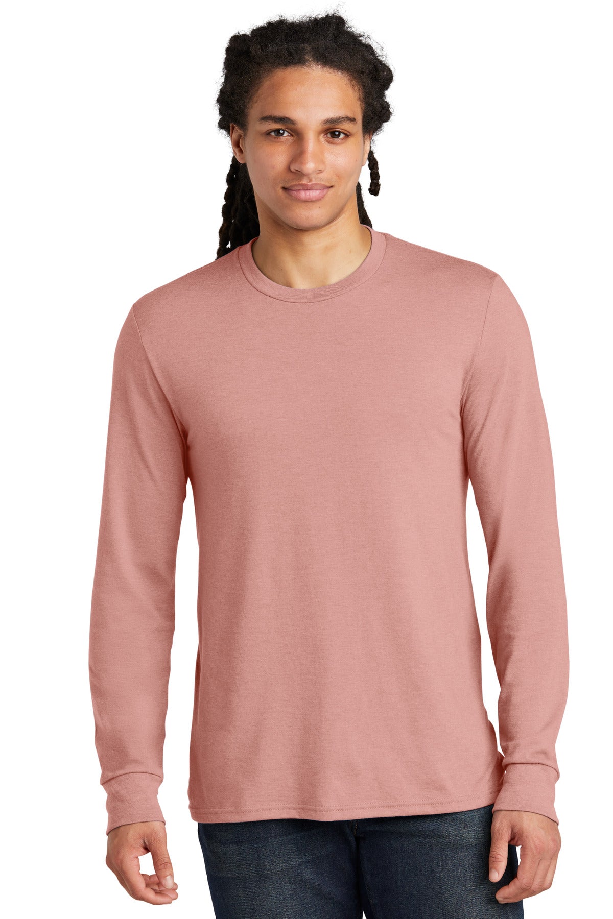 District Perfect Tri Long Sleeve Tee . DM132 - Blush Frost