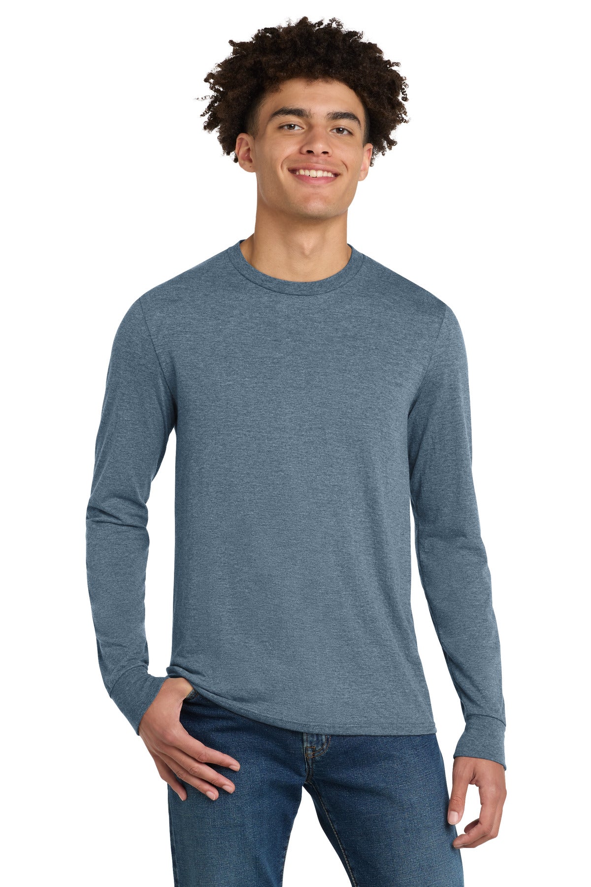 District Perfect Tri Long Sleeve Tee . DM132 - Flint Blue Heather