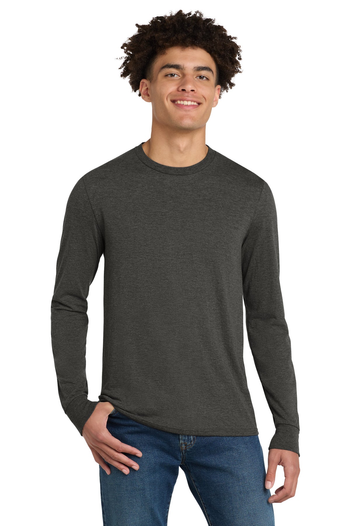 District Perfect Tri Long Sleeve Tee . DM132 - Heathered Charcoal