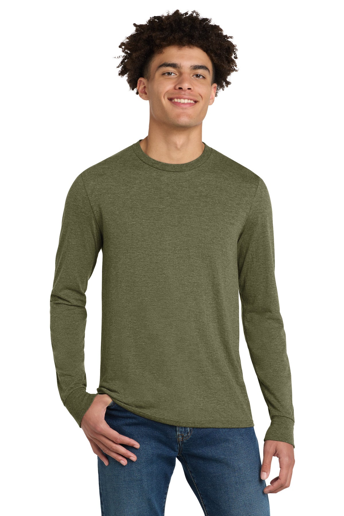 District Perfect Tri Long Sleeve Tee . DM132 - Military Green Frost