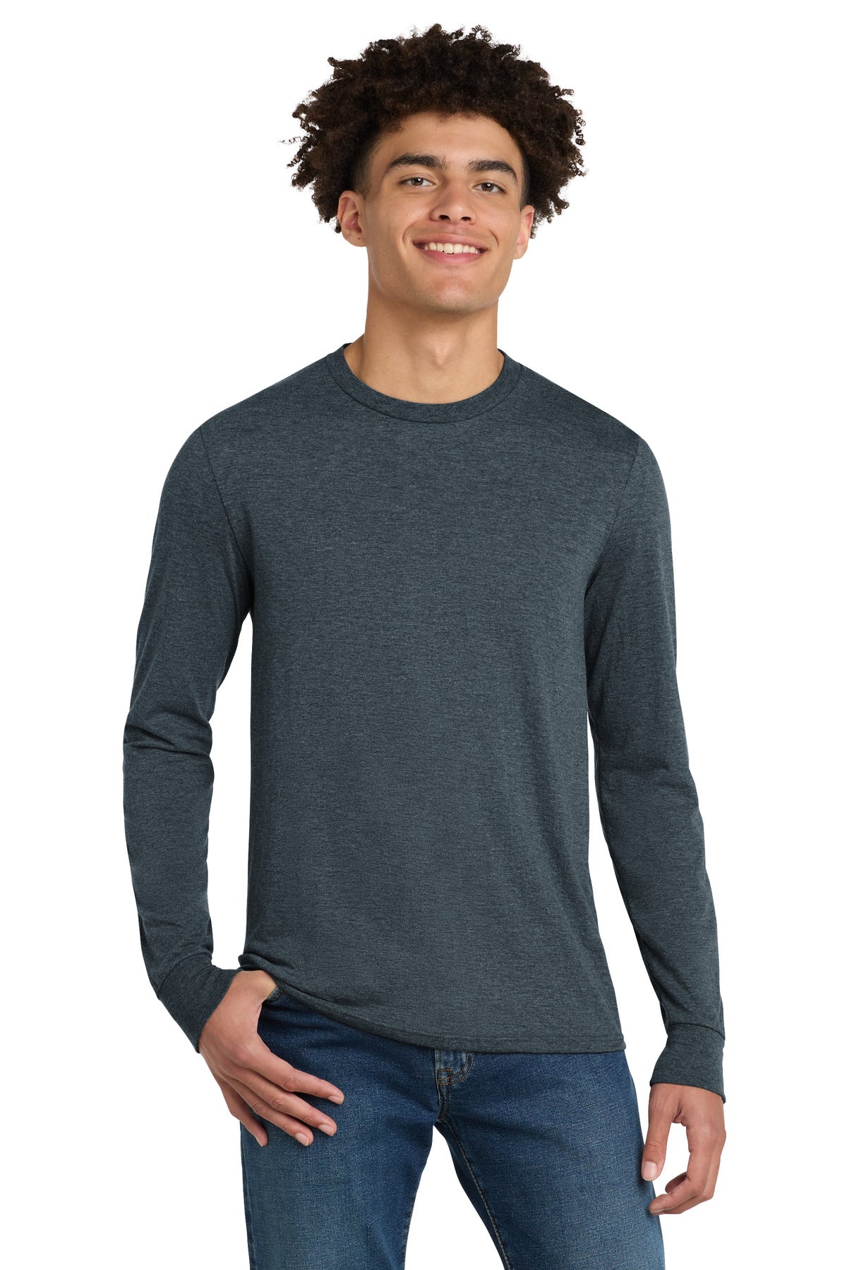 District Perfect Tri Long Sleeve Tee . DM132 - Navy Frost
