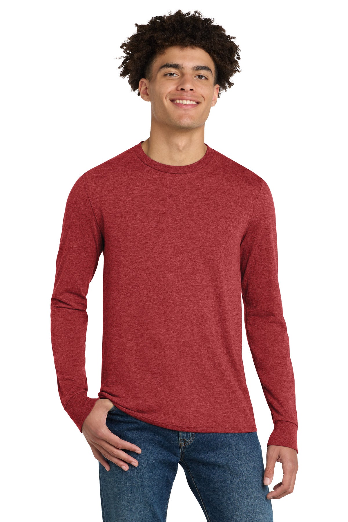 District Perfect Tri Long Sleeve Tee . DM132 - Red Frost