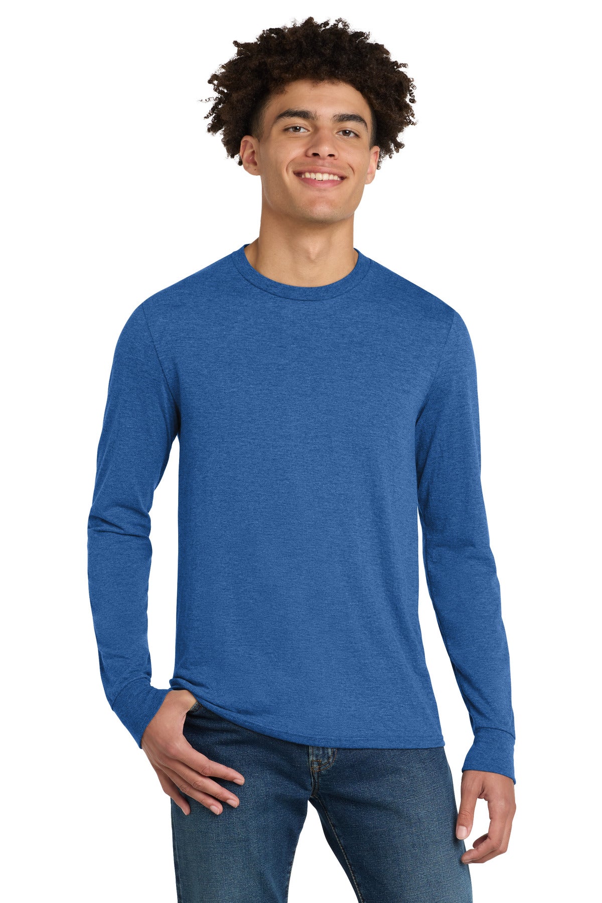District Perfect Tri Long Sleeve Tee . DM132 - Royal Frost
