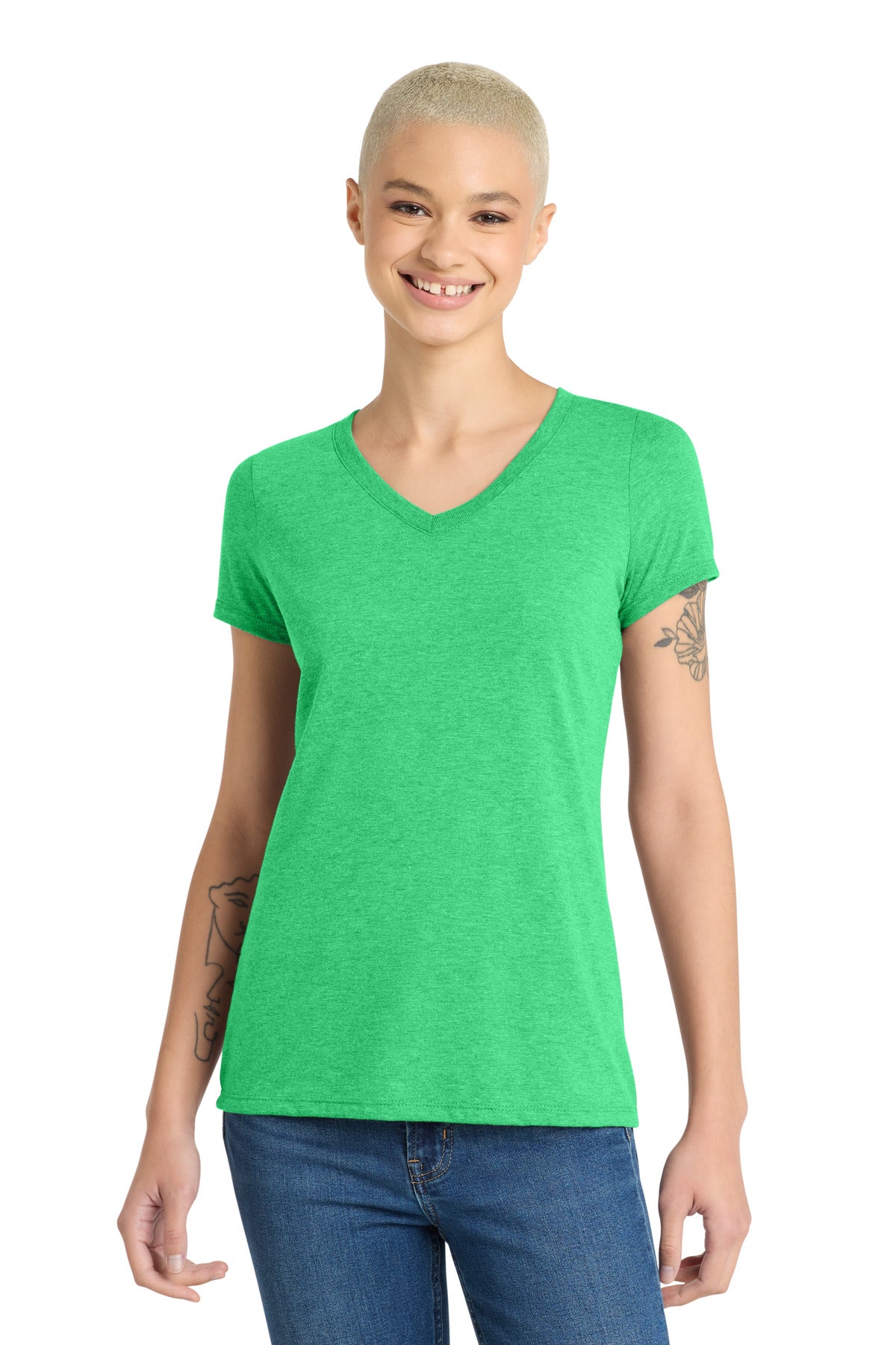 District Women's Perfect Tri V-Neck Tee. DM1350L - Green Frost