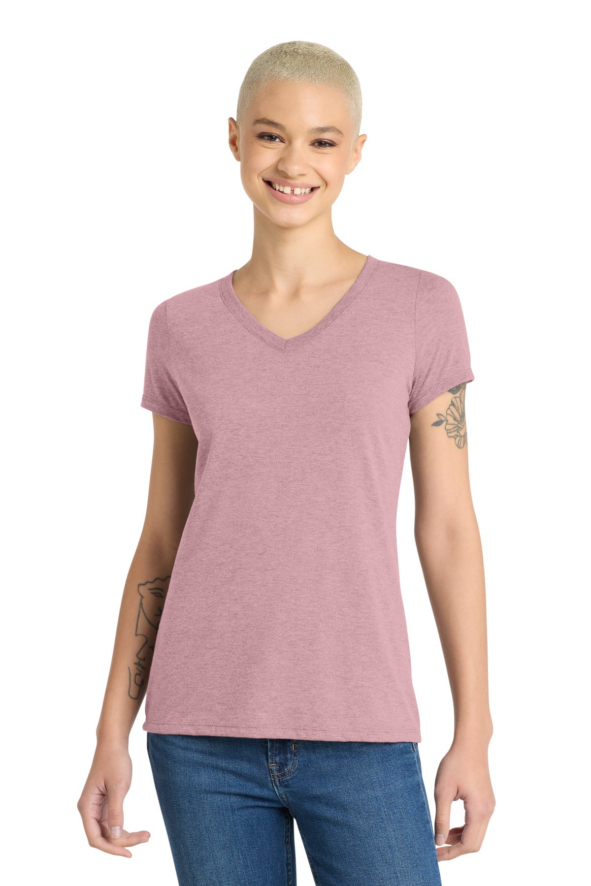 District Women's Perfect Tri V-Neck Tee. DM1350L - Heathered Lavender