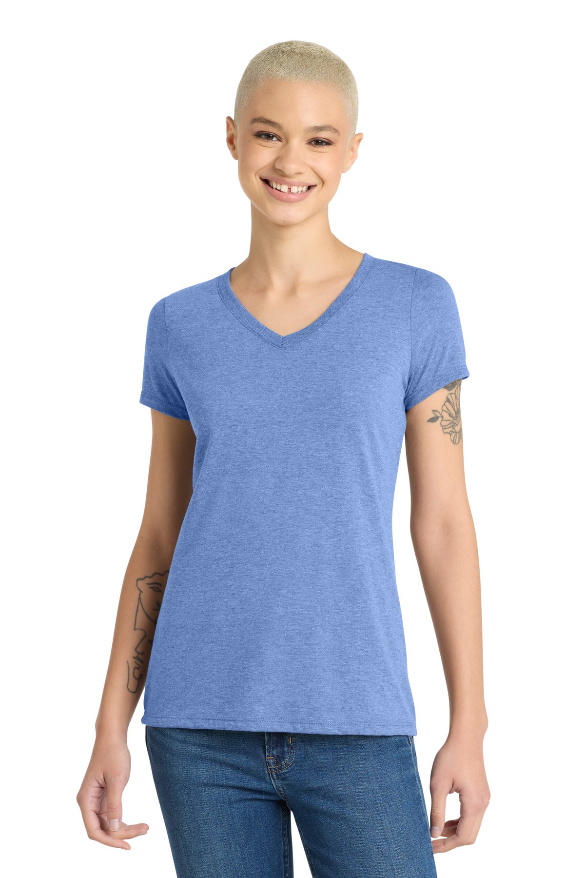 District Women's Perfect Tri V-Neck Tee. DM1350L - Maritime Frost