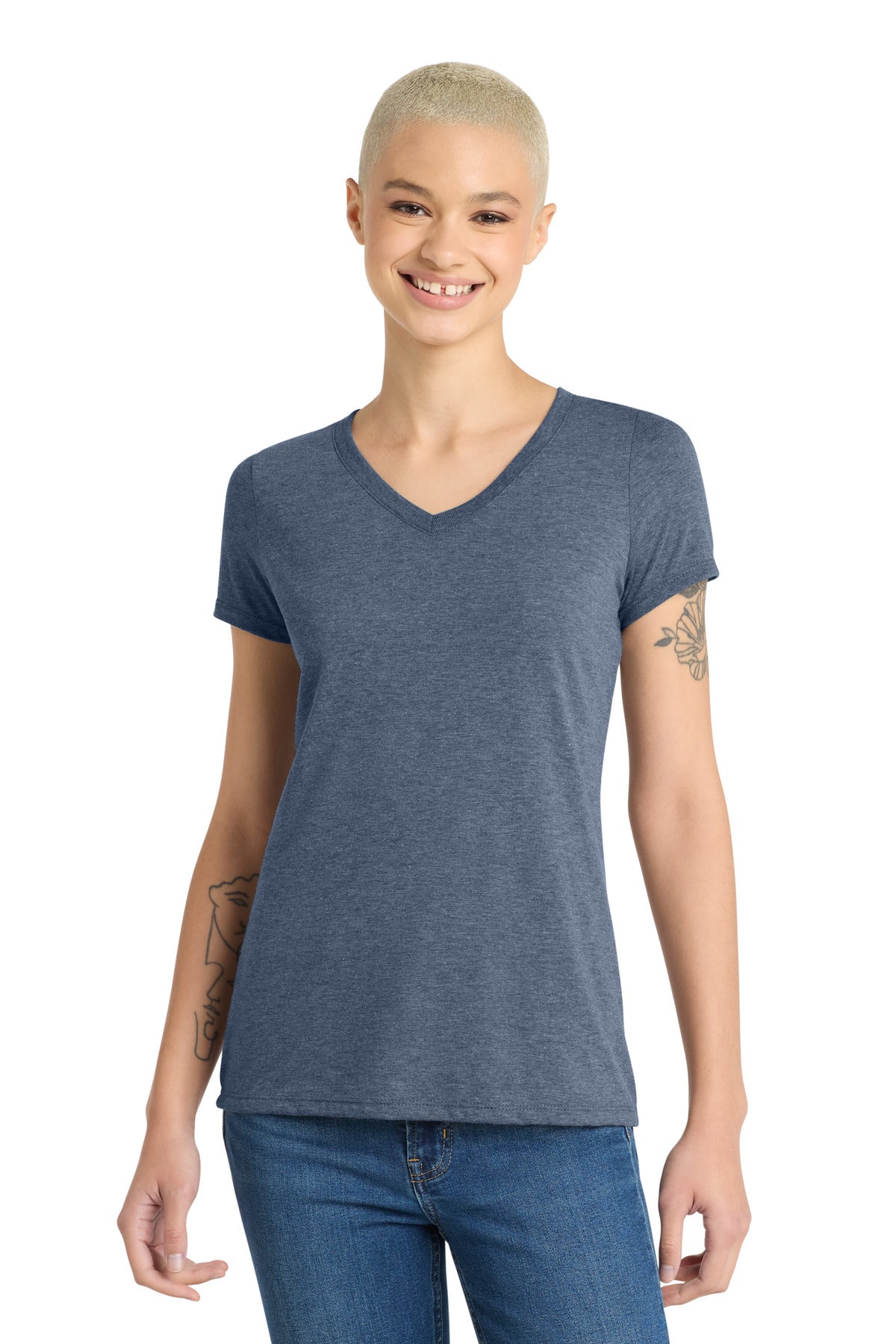 District Women's Perfect Tri V-Neck Tee. DM1350L - Navy Frost