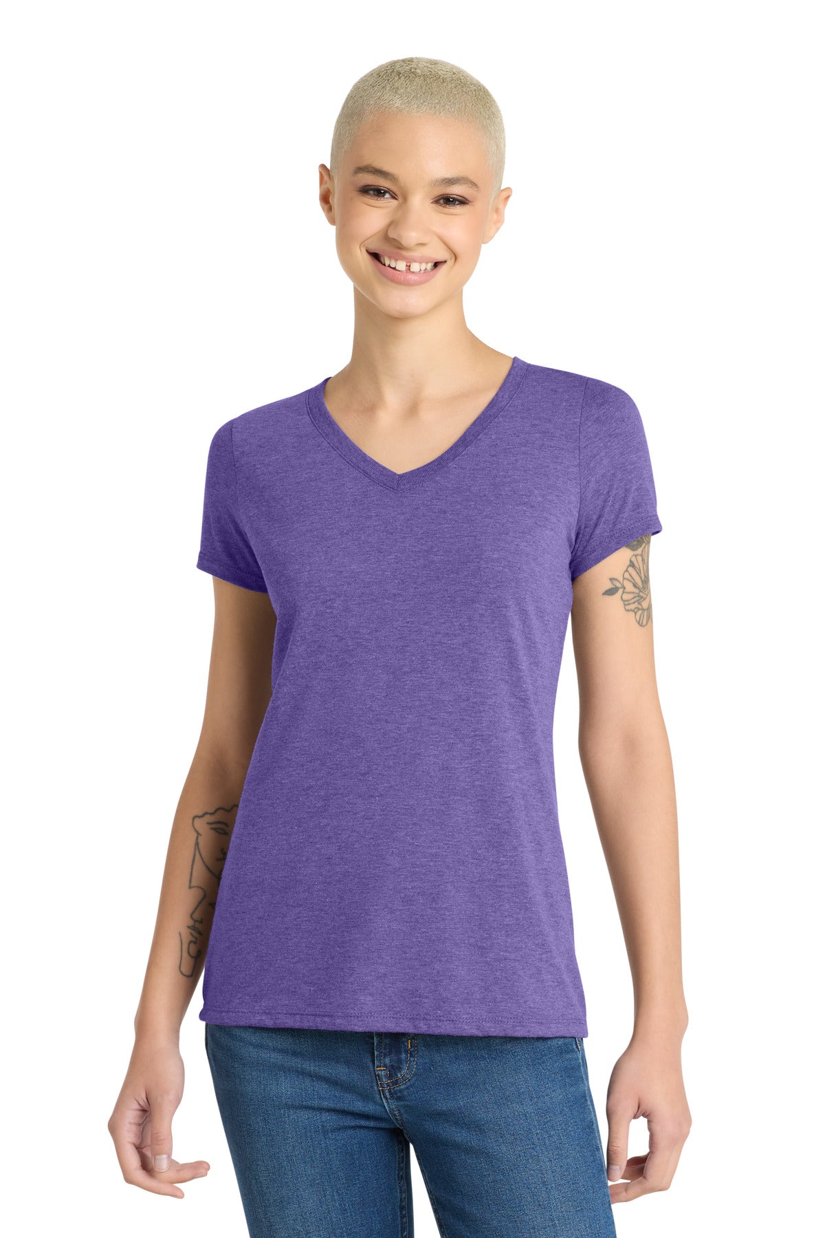 District Women's Perfect Tri V-Neck Tee. DM1350L - Purple Frost
