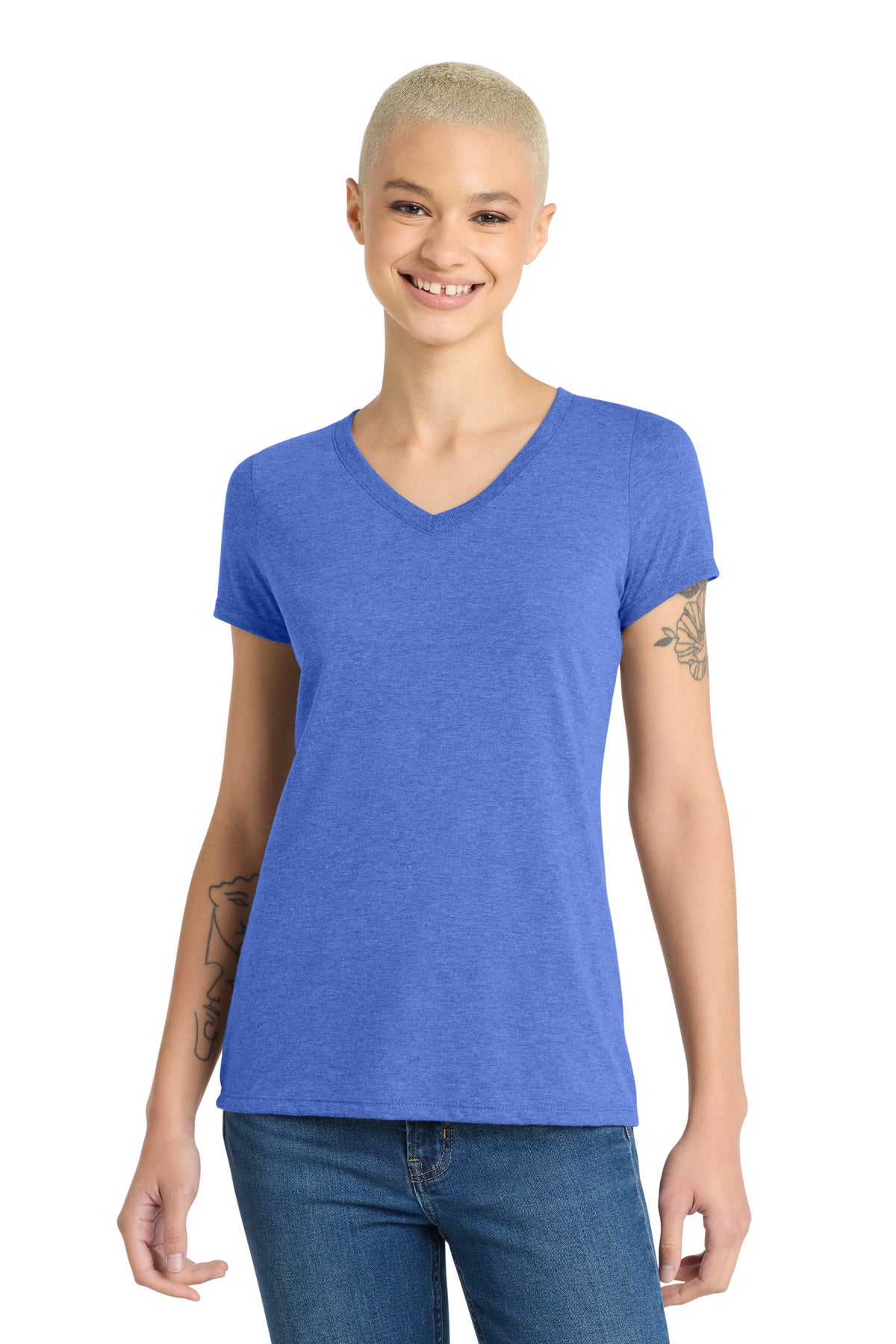 District Women's Perfect Tri V-Neck Tee. DM1350L - Royal Frost