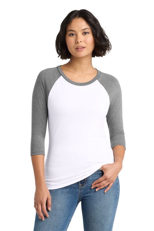 District Women's Perfect Tri 3/4-Sleeve Raglan. DM136L - Grey Frost/ White
