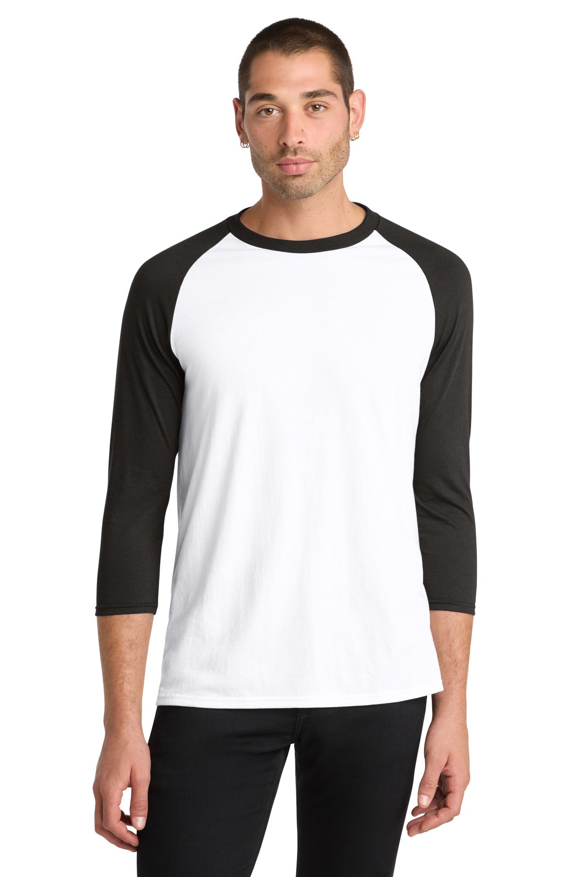District  Perfect Tri 3/4-Sleeve Raglan. DM136 - Black/ White