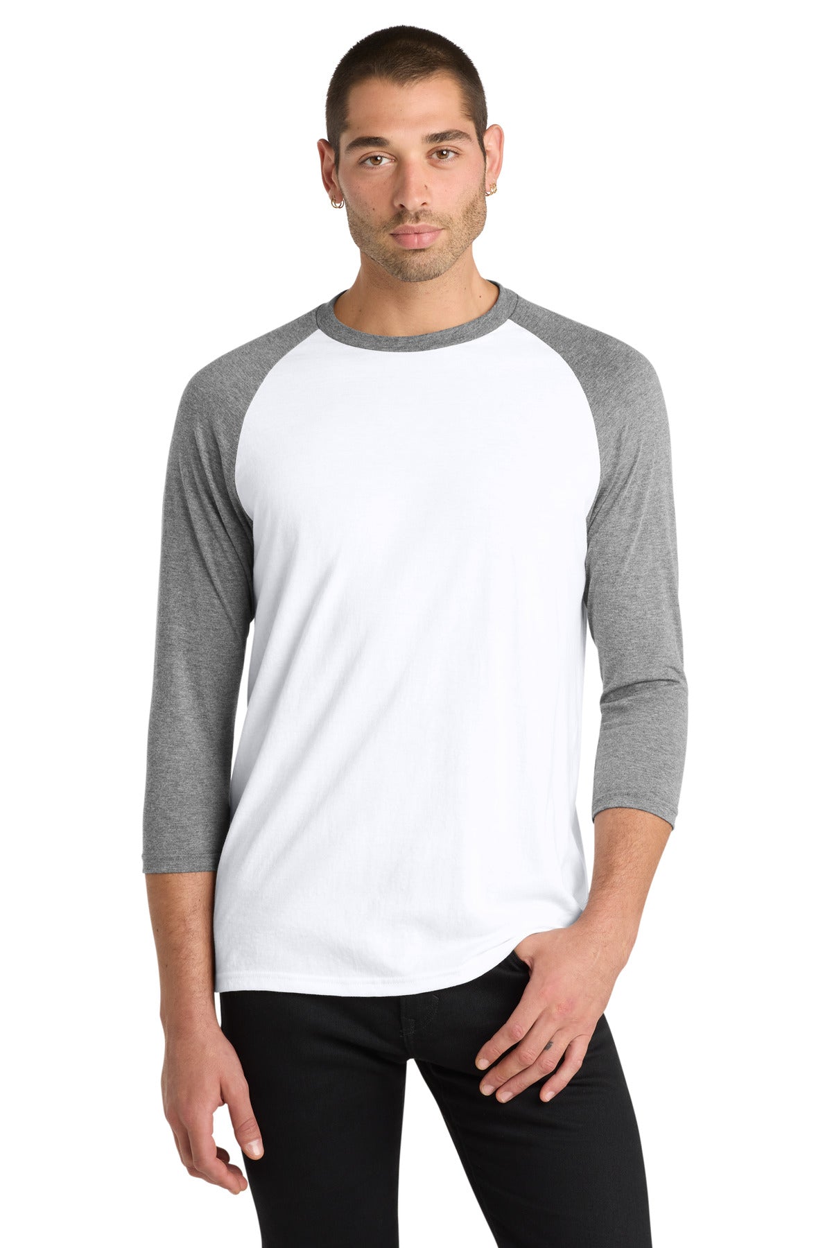 District  Perfect Tri 3/4-Sleeve Raglan. DM136 - Grey Frost/ White