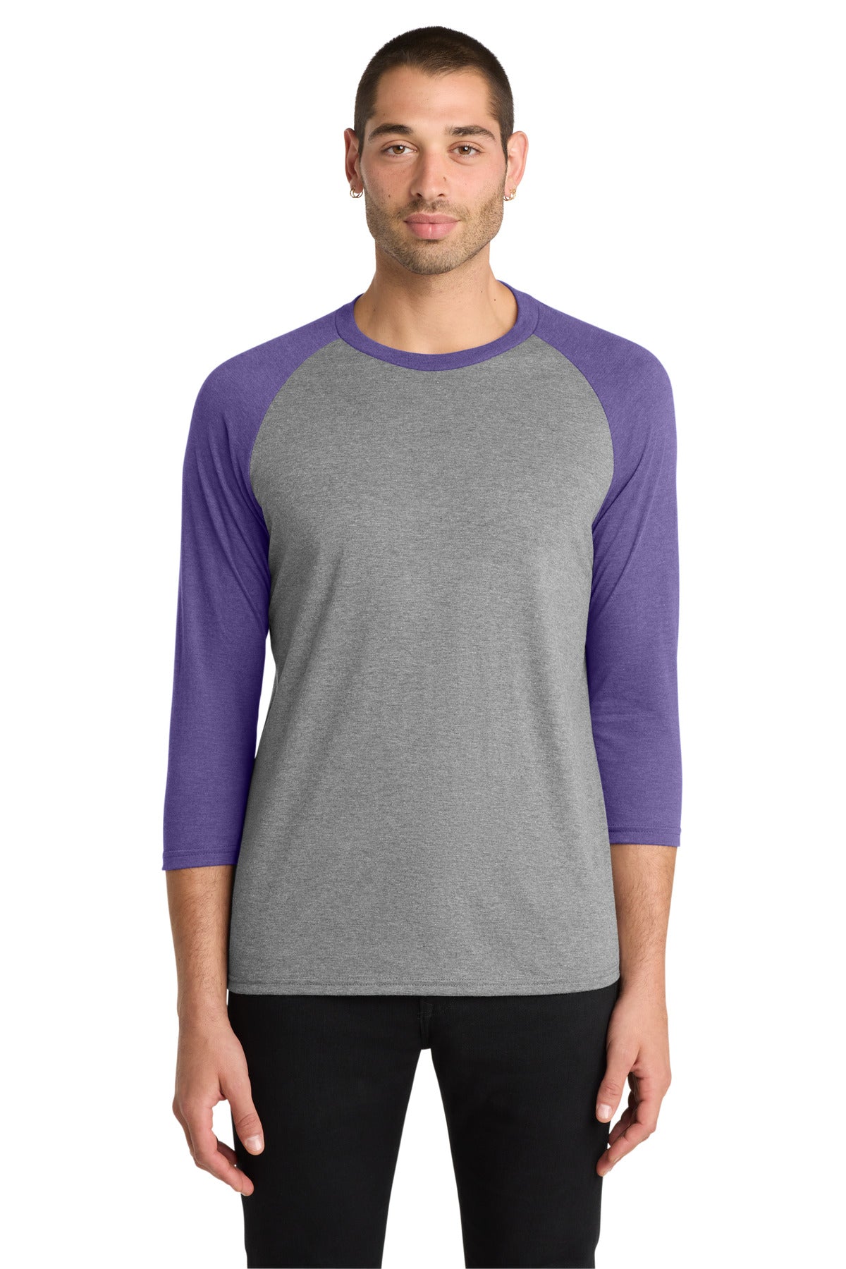 District  Perfect Tri 3/4-Sleeve Raglan. DM136 - Purple Frost/ Grey Frost