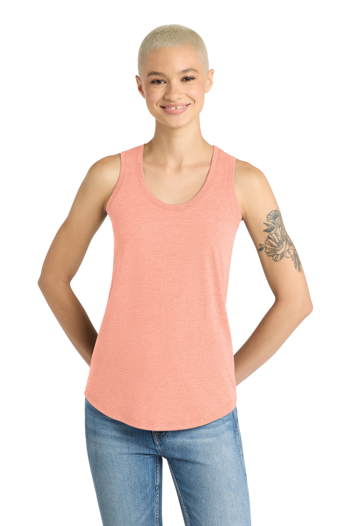 District  Women's Perfect Tri Racerback Tank. DM138L - Heathered Dusty Peach