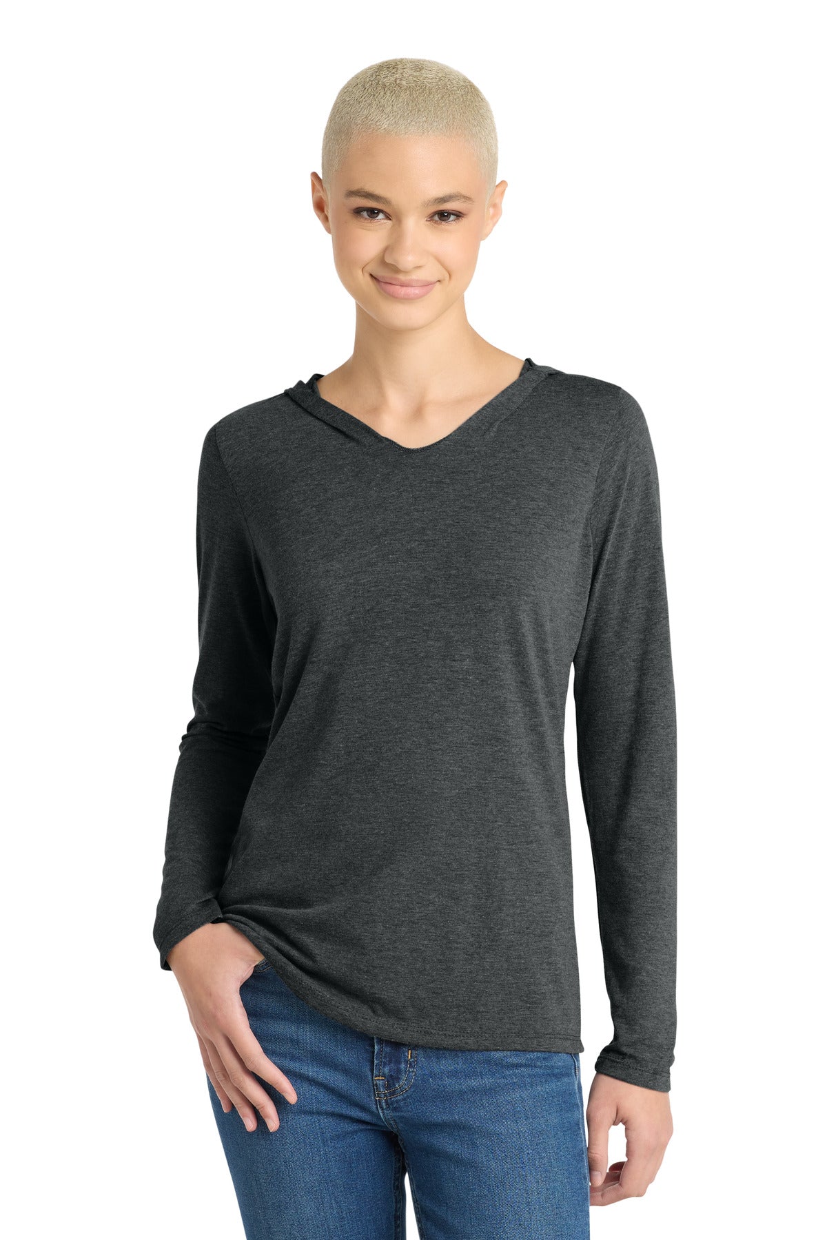 District Women's Perfect Tri Long Sleeve Hoodie. DM139L - Black Frost