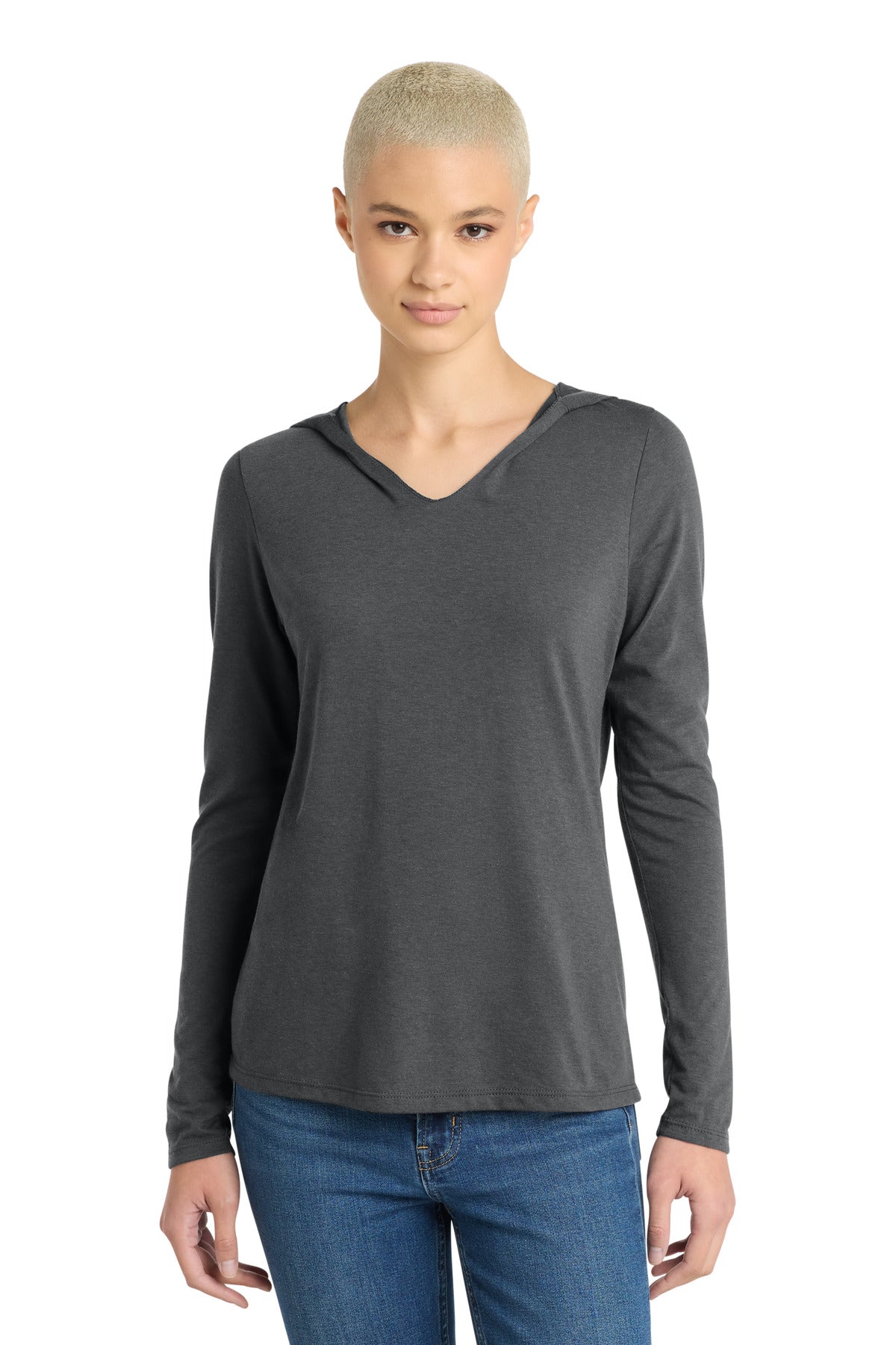 District Women's Perfect Tri Long Sleeve Hoodie. DM139L - Charcoal