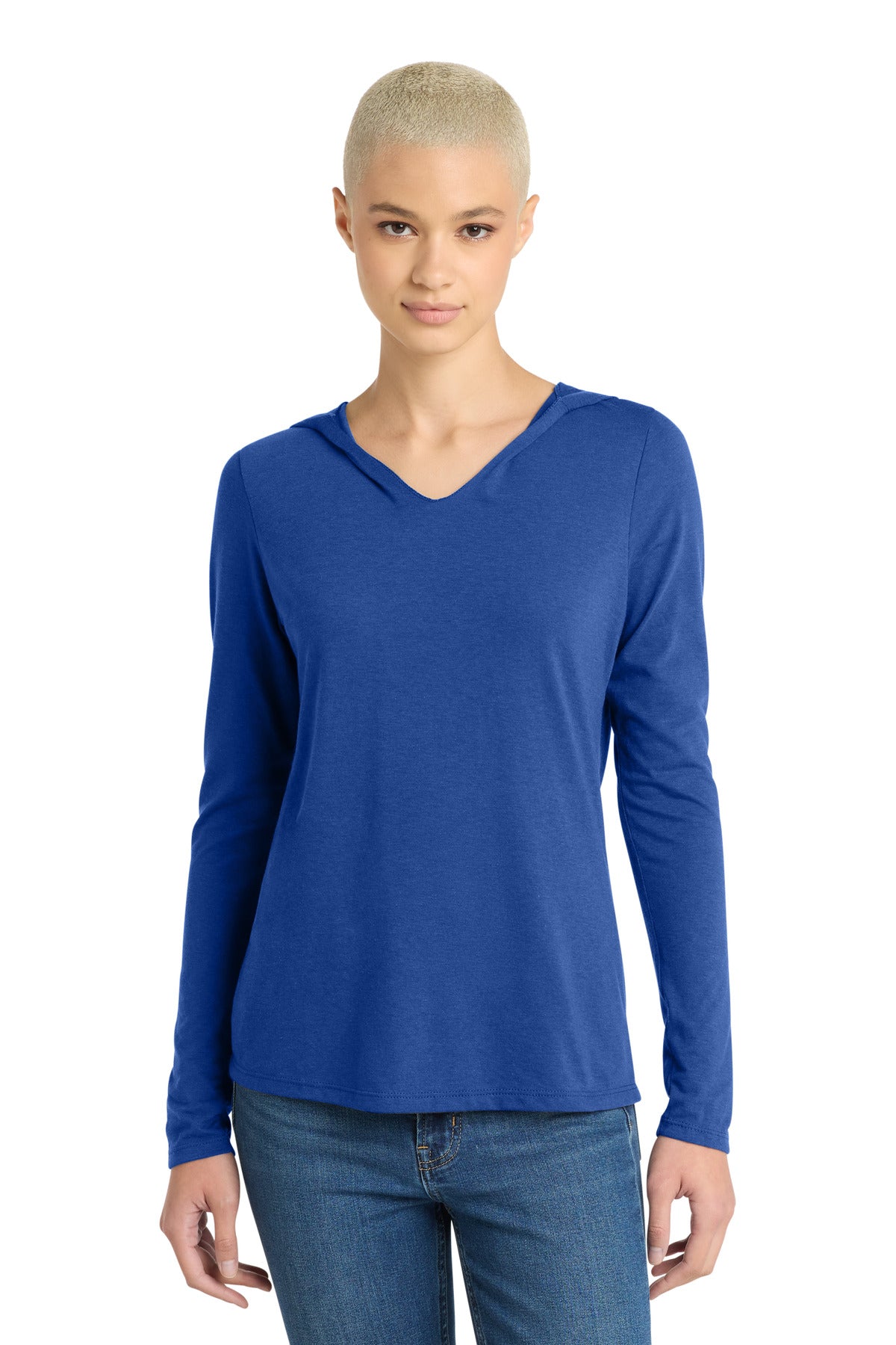 District Women's Perfect Tri Long Sleeve Hoodie. DM139L - Deep Royal