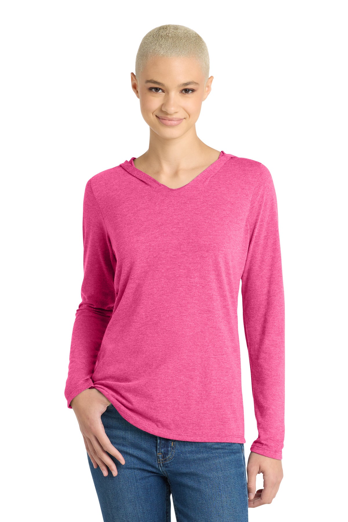 District Women's Perfect Tri Long Sleeve Hoodie. DM139L - Fuchsia Frost