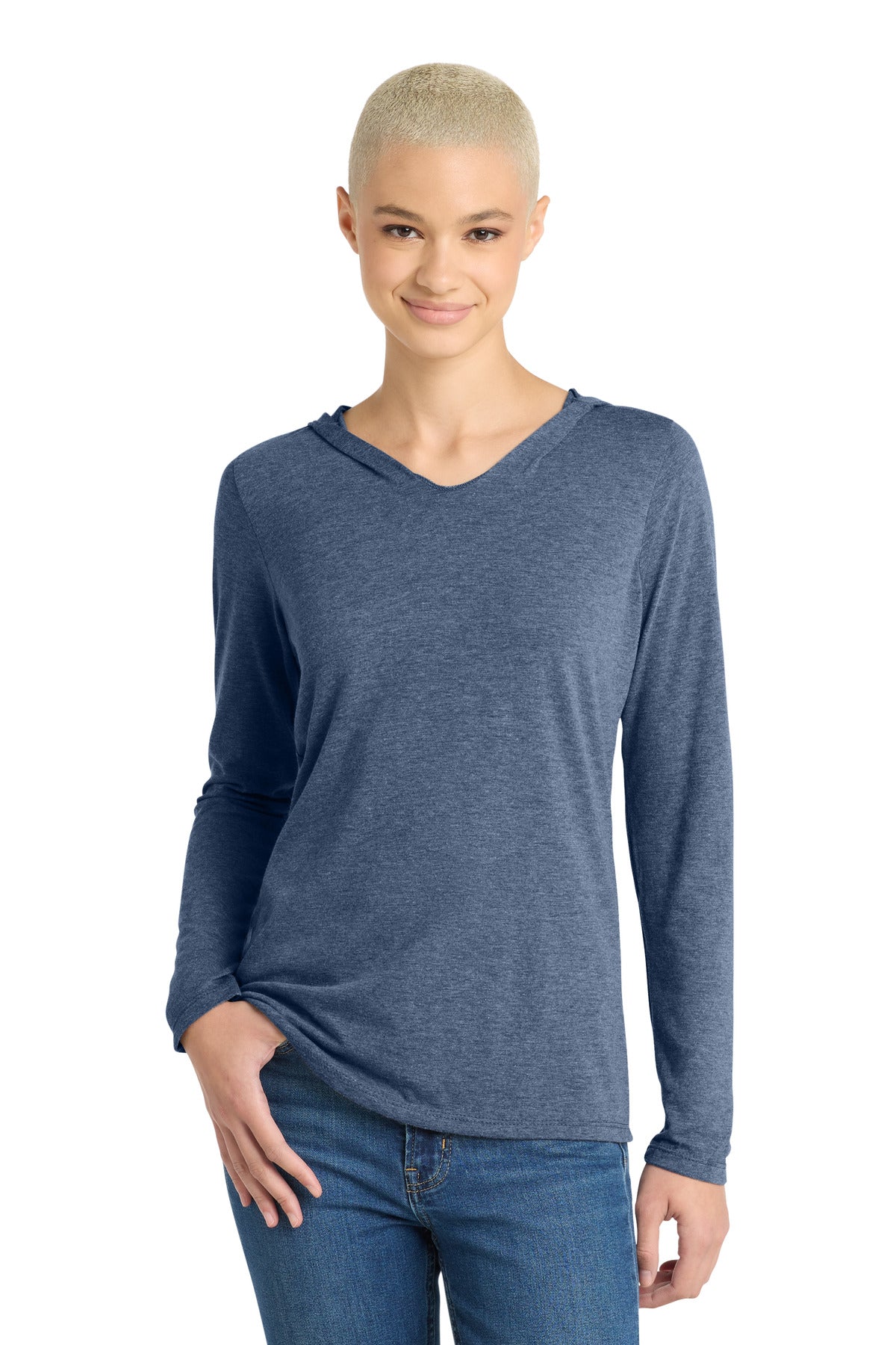 District Women's Perfect Tri Long Sleeve Hoodie. DM139L - Navy Frost