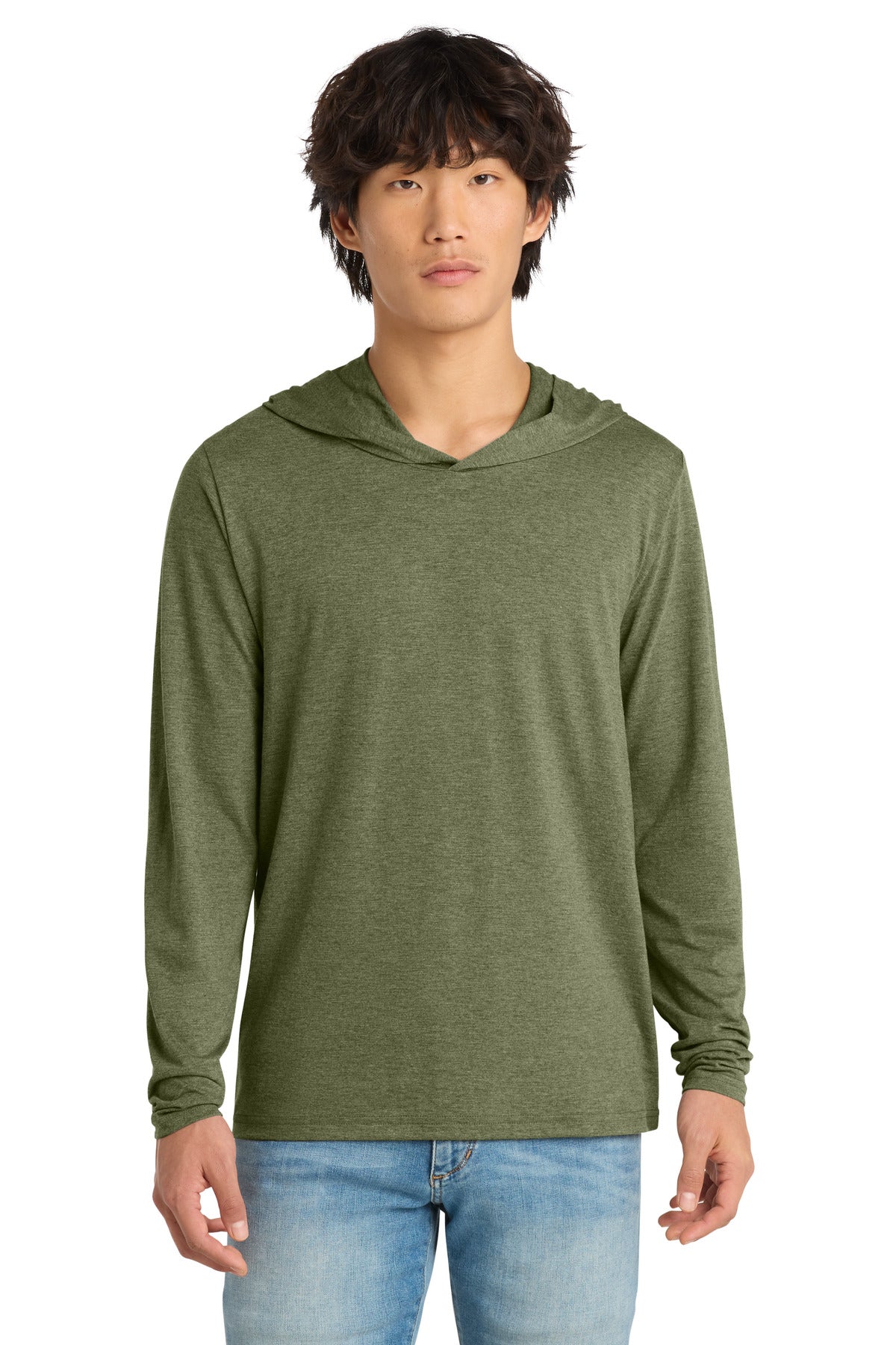 District Perfect Tri Long Sleeve Hoodie. DM139 - Military Green Frost