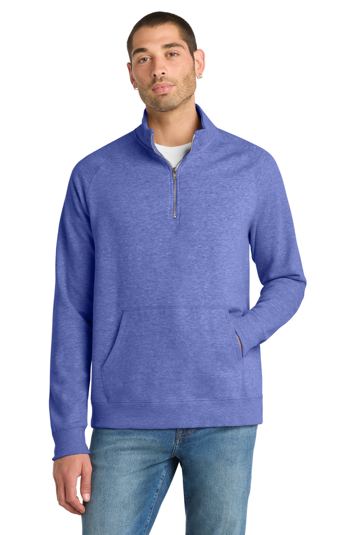 District Lightweight Fleece 1/4-Zip. DM392 - Heathered Deep Royal