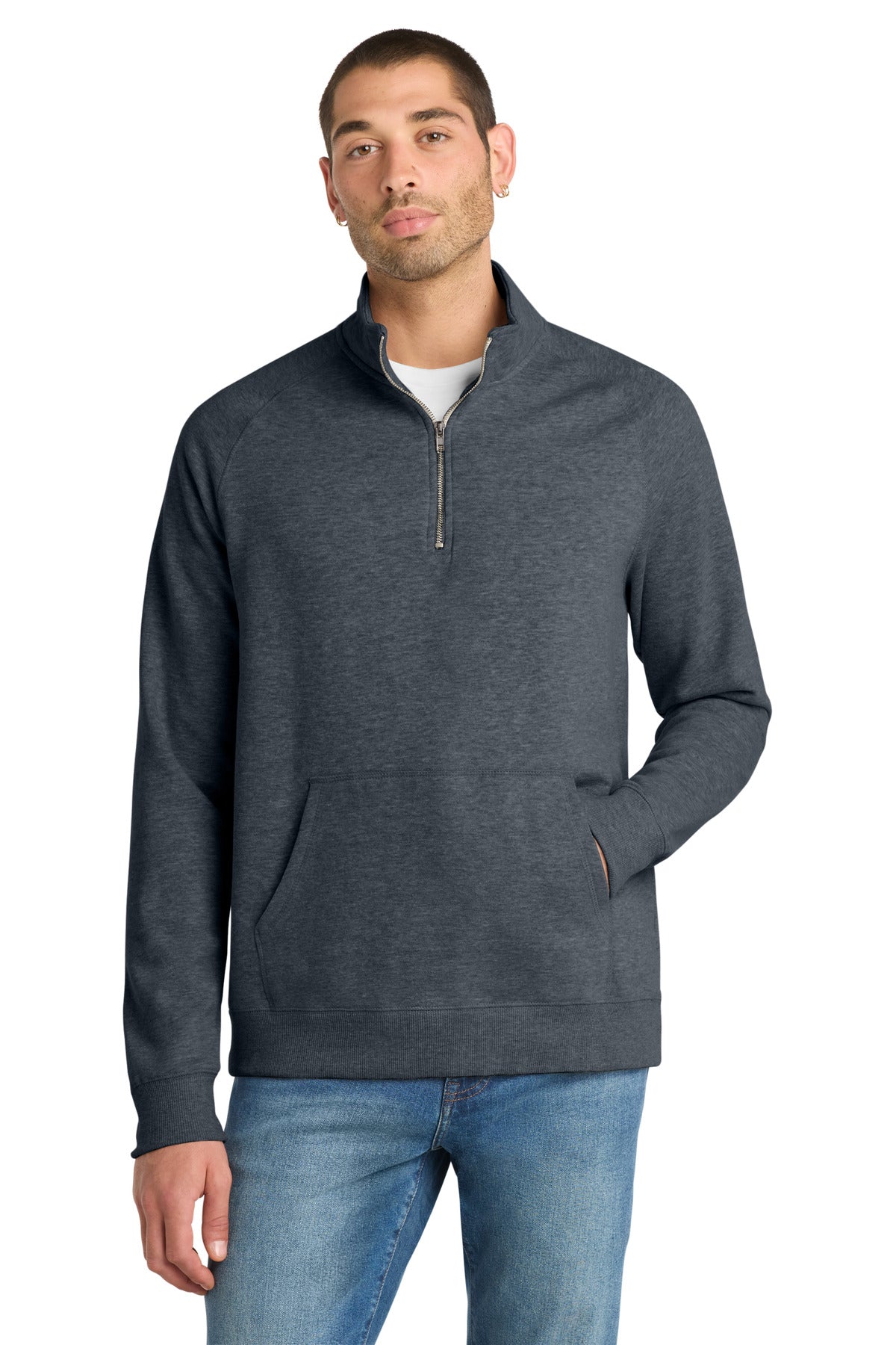 District Lightweight Fleece 1/4-Zip. DM392 - Heathered Navy