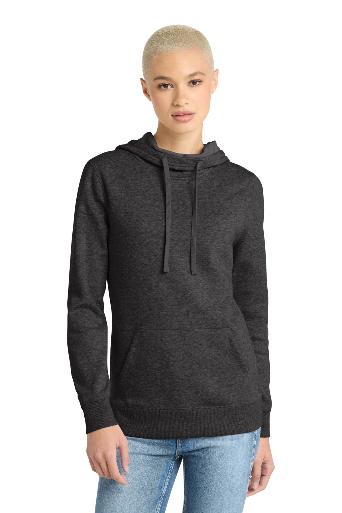 District  Women's Lightweight Fleece Hoodie. DM493 - Heathered Black