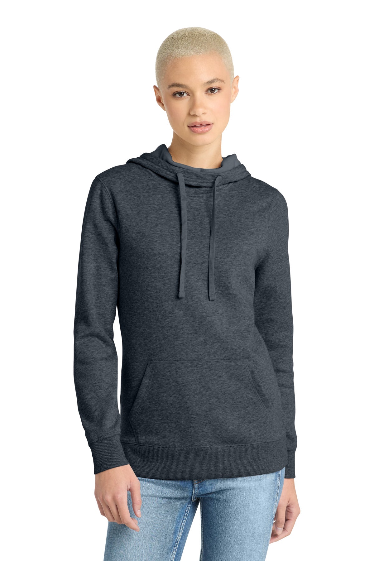 District  Women's Lightweight Fleece Hoodie. DM493 - Heathered Navy
