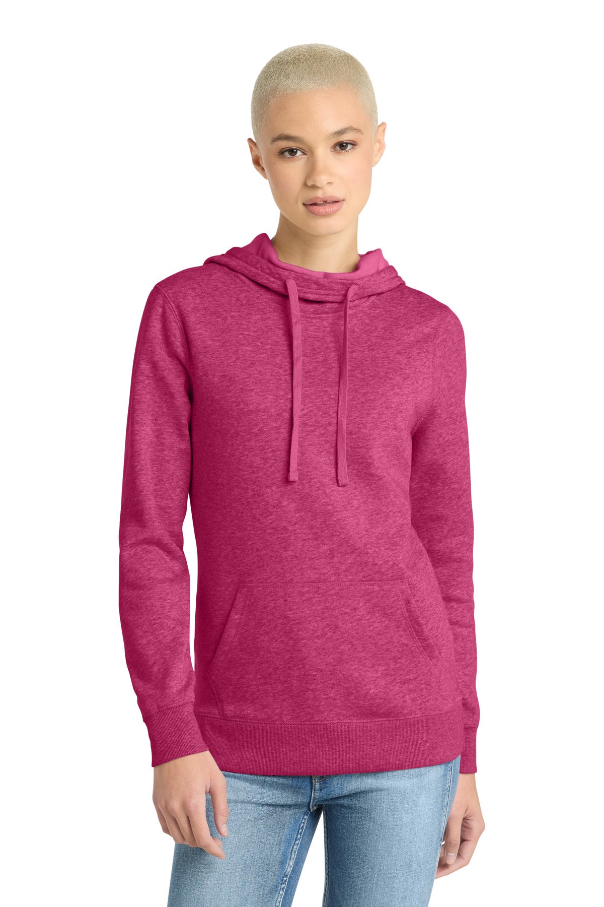 District  Women's Lightweight Fleece Hoodie. DM493 - Heathered Pink Azalea