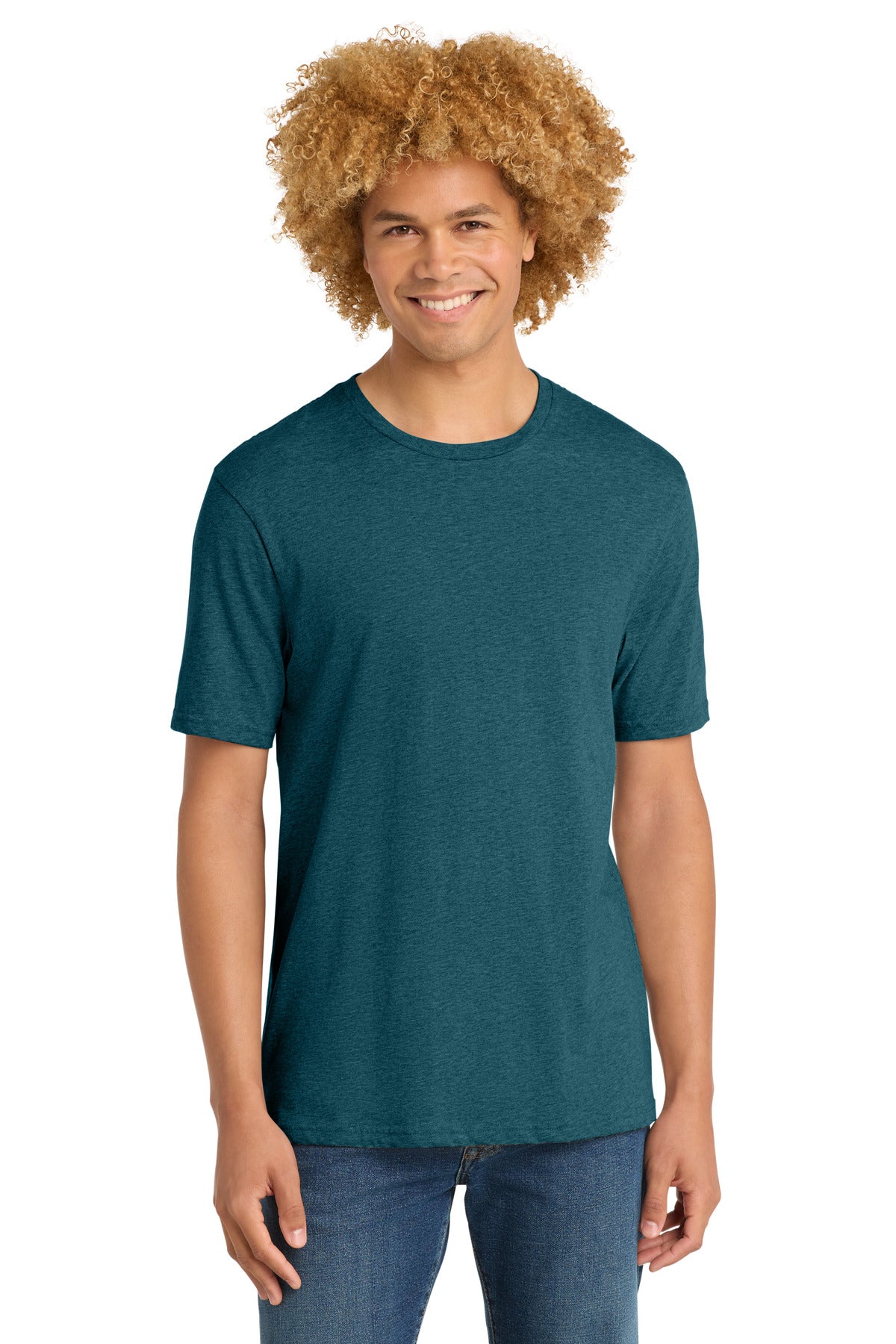 District Perfect Weight Tee. DT104 - Caribbean Blue Heather