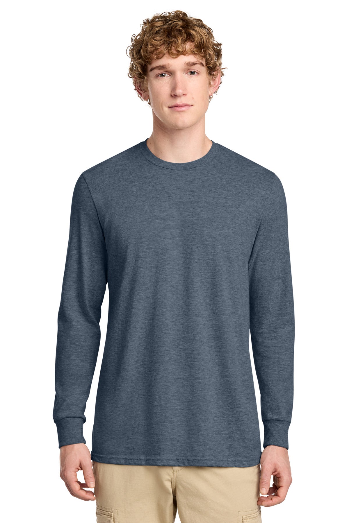 District Perfect Blend CVC Long Sleeve Tee DT109 - Heathered Navy