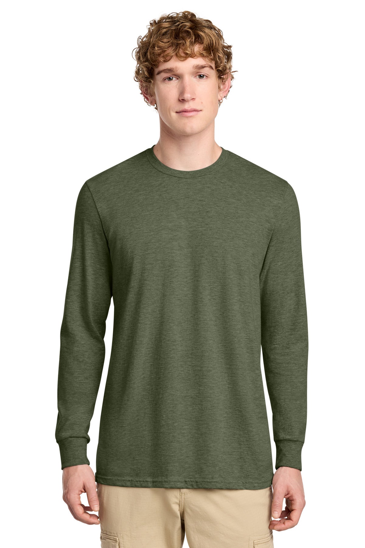 District Perfect Blend CVC Long Sleeve Tee DT109 - Heathered Olive