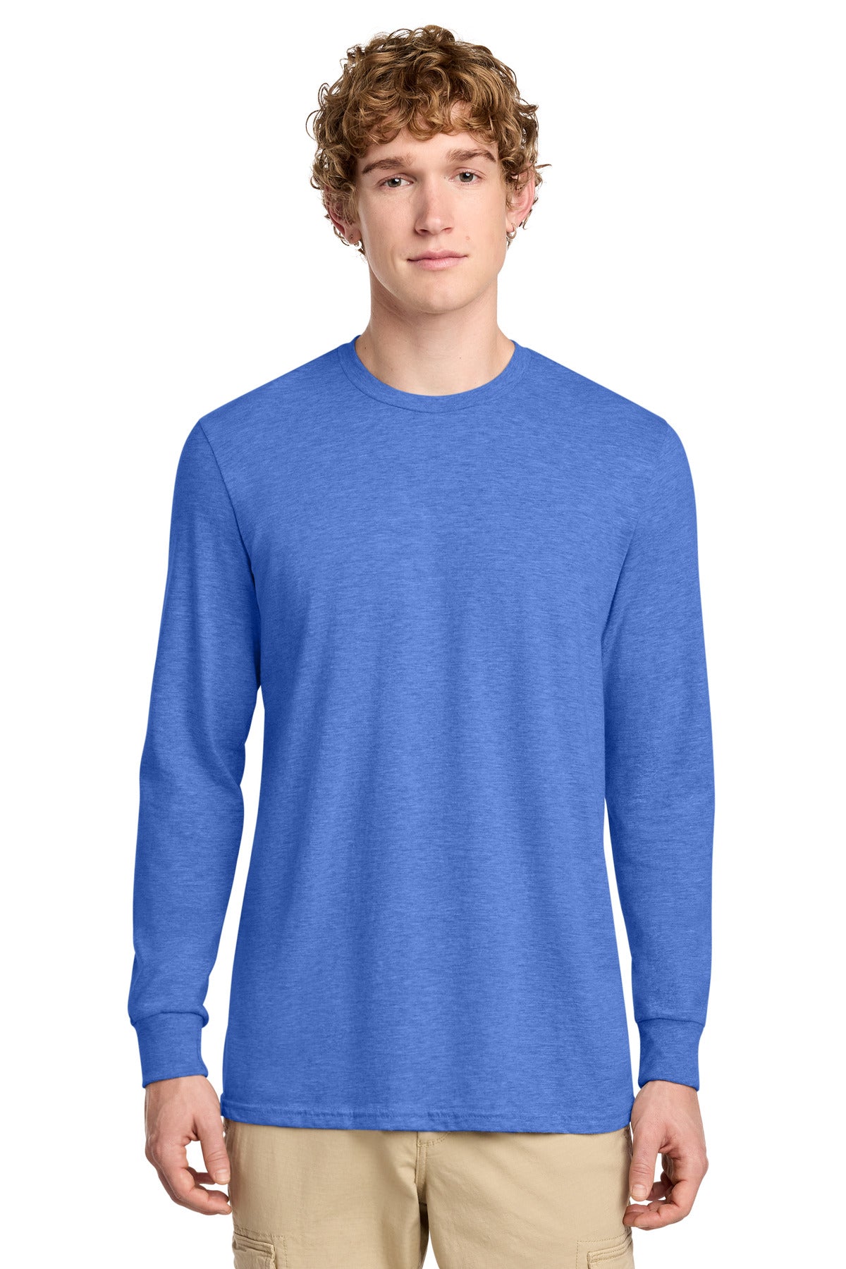 District Perfect Blend CVC Long Sleeve Tee DT109 - Heathered Royal