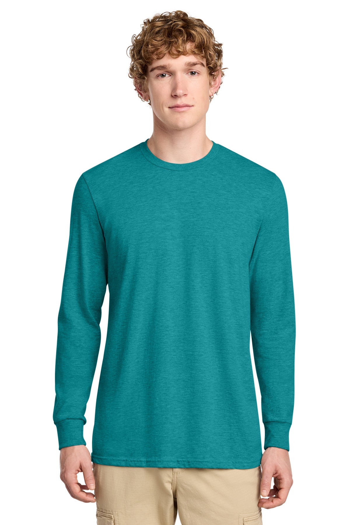 District Perfect Blend CVC Long Sleeve Tee DT109 - Heathered Teal