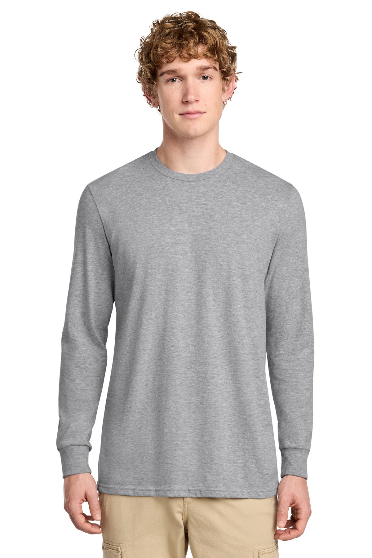 District Perfect Blend CVC Long Sleeve Tee DT109 - Light Heather Grey