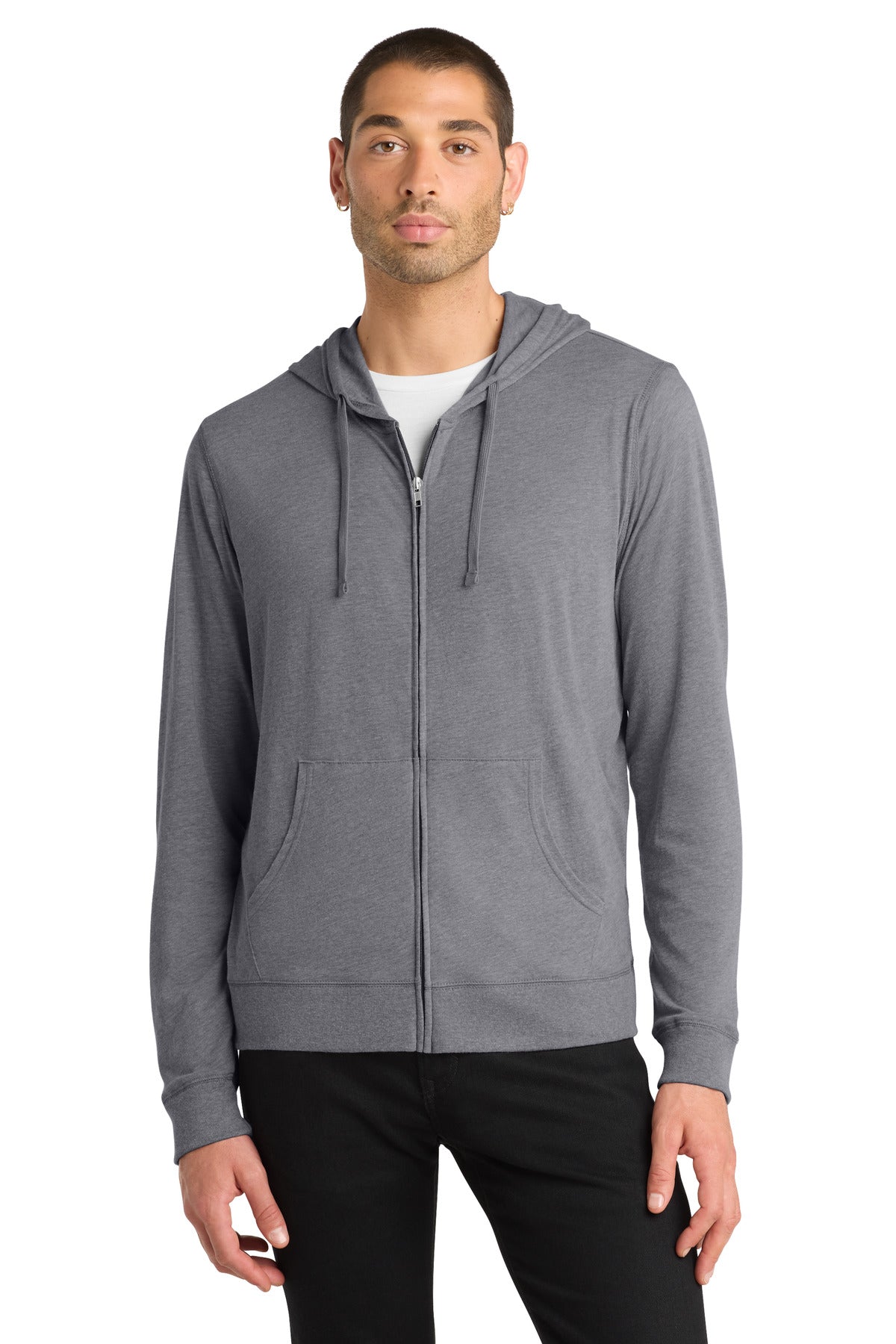 District Jersey Full-Zip Hoodie. DT1100 - Dark Heather Grey