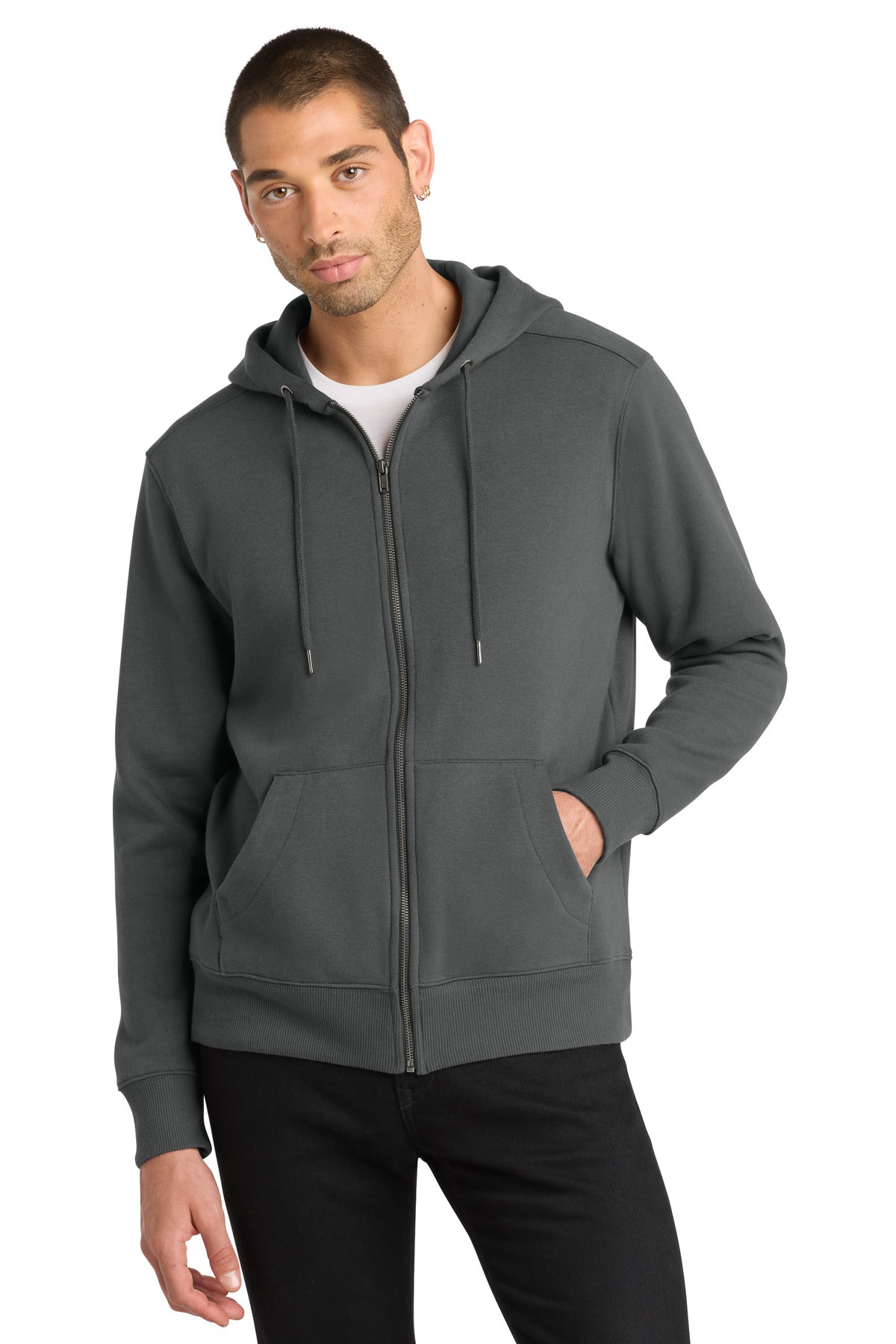 District  Perfect Weight  Fleece Full-Zip Hoodie DT1103 - Charcoal