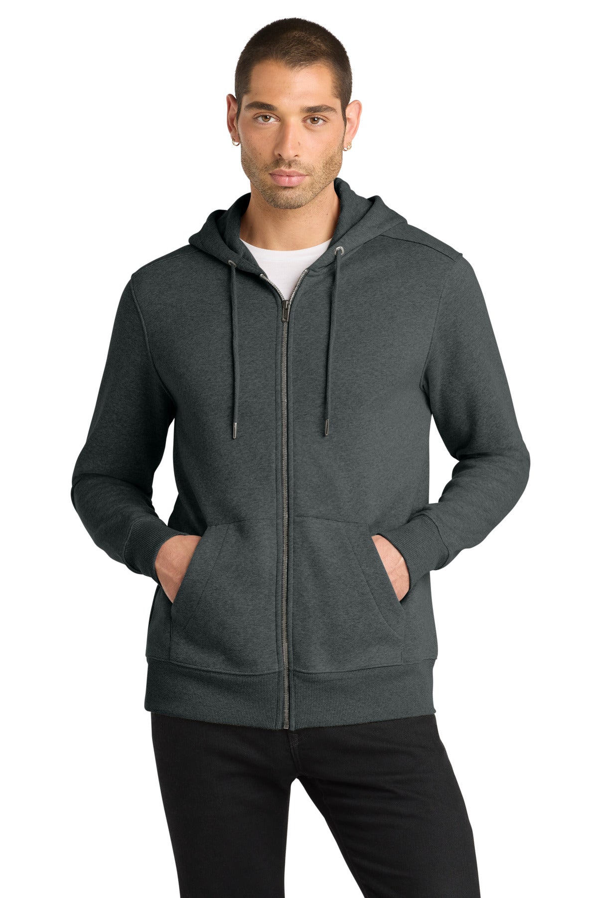 District  Perfect Weight  Fleece Full-Zip Hoodie DT1103 - Heathered Charcoal
