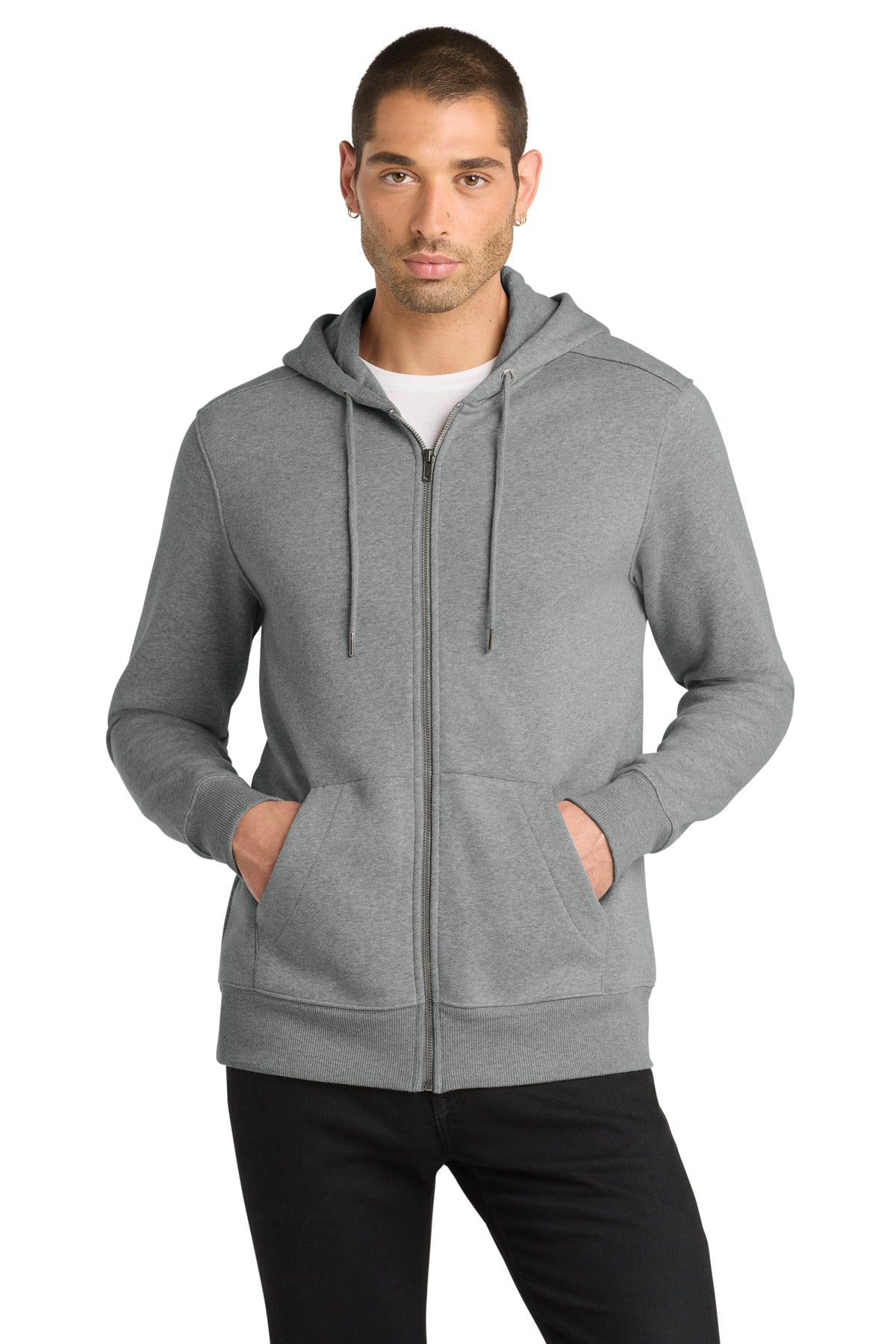 District  Perfect Weight  Fleece Full-Zip Hoodie DT1103 - Heathered Steel