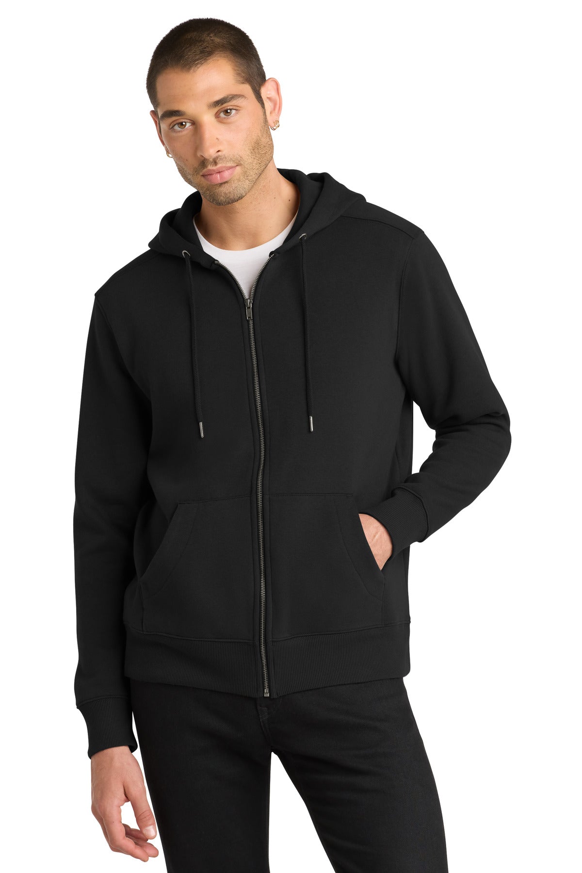 District  Perfect Weight  Fleece Full-Zip Hoodie DT1103 - Jet Black
