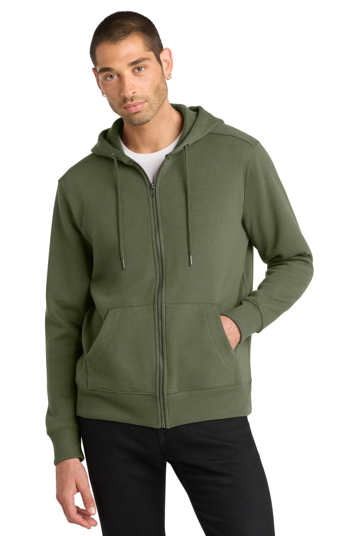 District  Perfect Weight  Fleece Full-Zip Hoodie DT1103 - Military Green