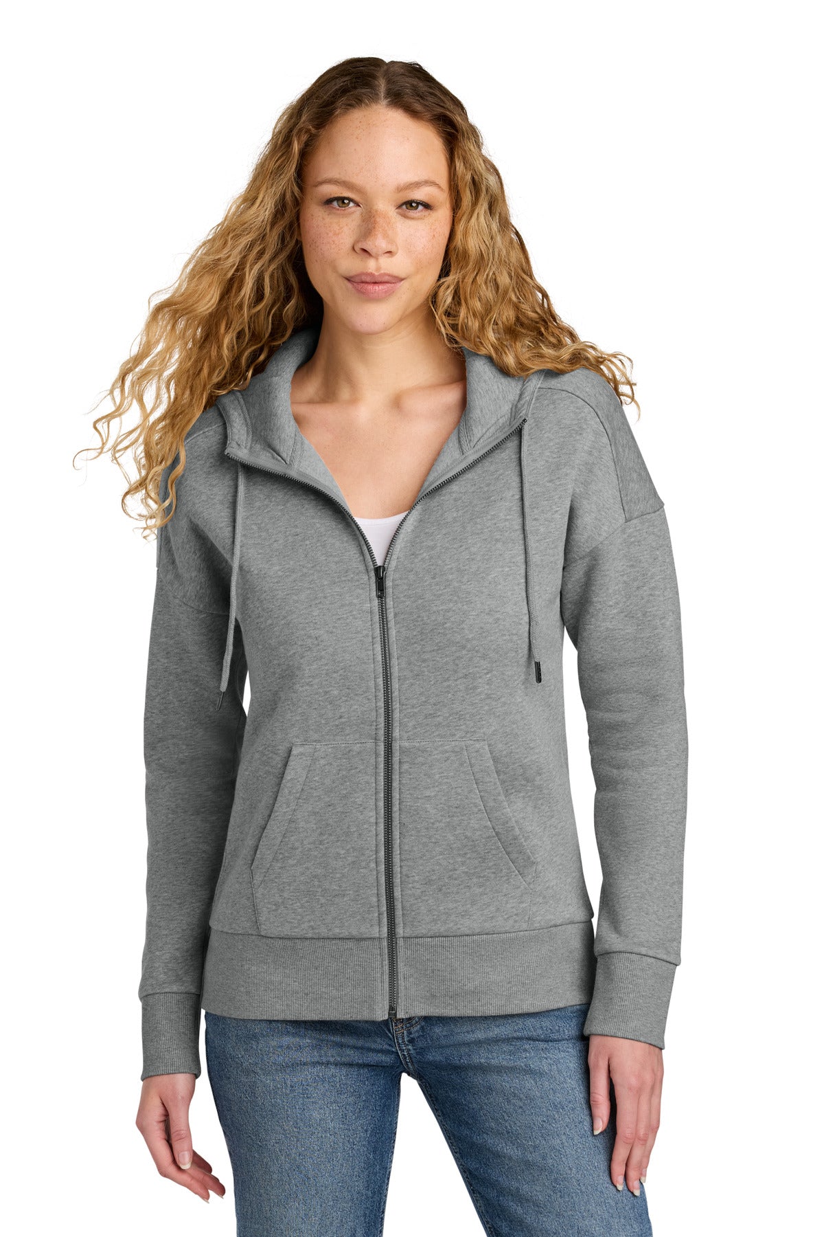 District  Women's Perfect Weight  Fleece Drop Shoulder Full-Zip Hoodie DT1104 - Heathered Steel