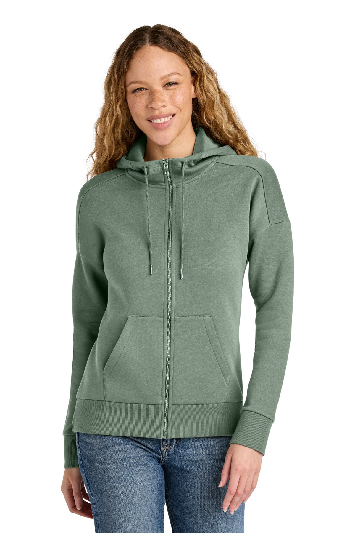 District  Women's Perfect Weight  Fleece Drop Shoulder Full-Zip Hoodie DT1104 - Laurel Green
