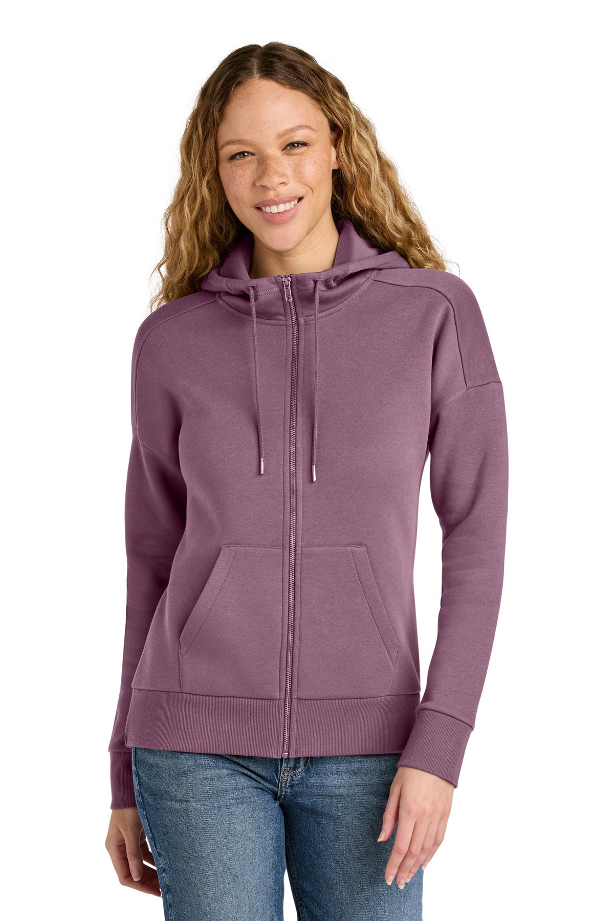 District  Women's Perfect Weight  Fleece Drop Shoulder Full-Zip Hoodie DT1104 - Orchid Haze